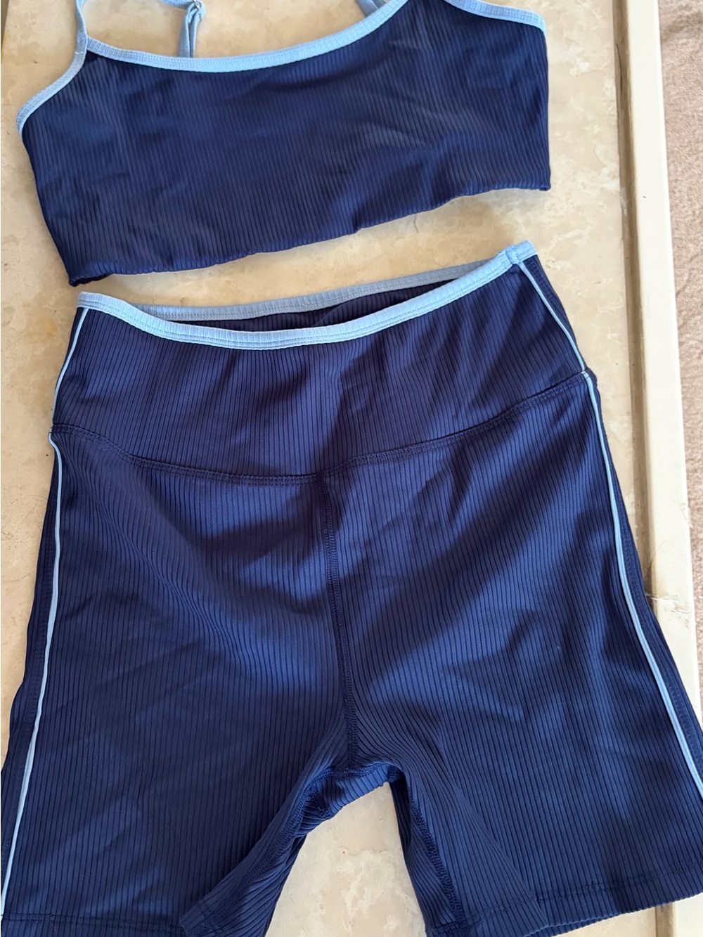 Year of Ours blue top and biker shorts set